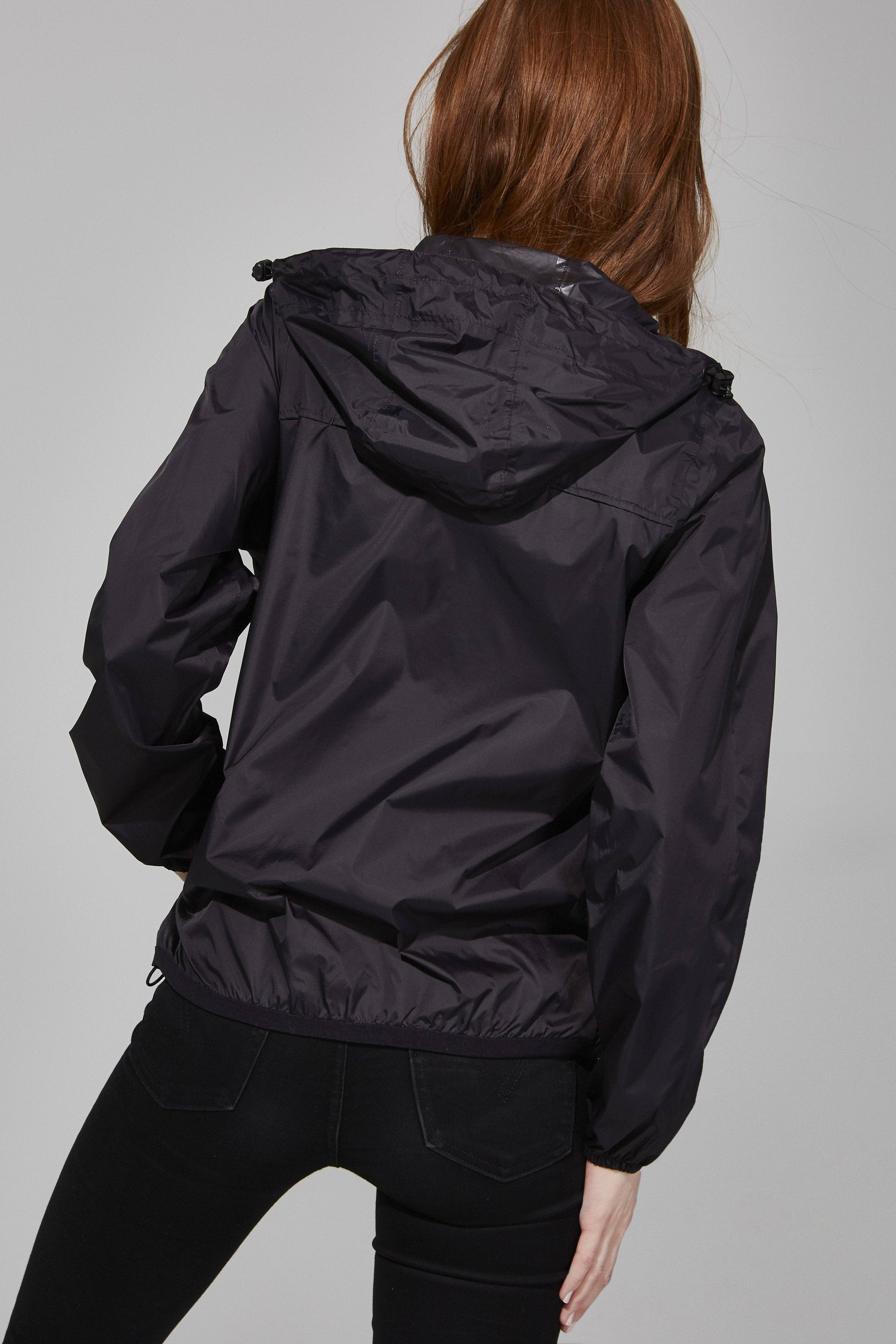 Women Boyfriend fit - Black Full Zip Packable Rain Jacket for wholesale on Faire1