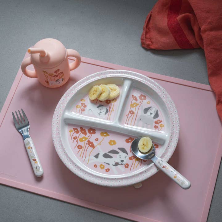 Sugarbooger by Ore’ Originals - Wholesale Dinner Plate - Kids & Baby - Divided Suction Plate | Puppies & Poppies