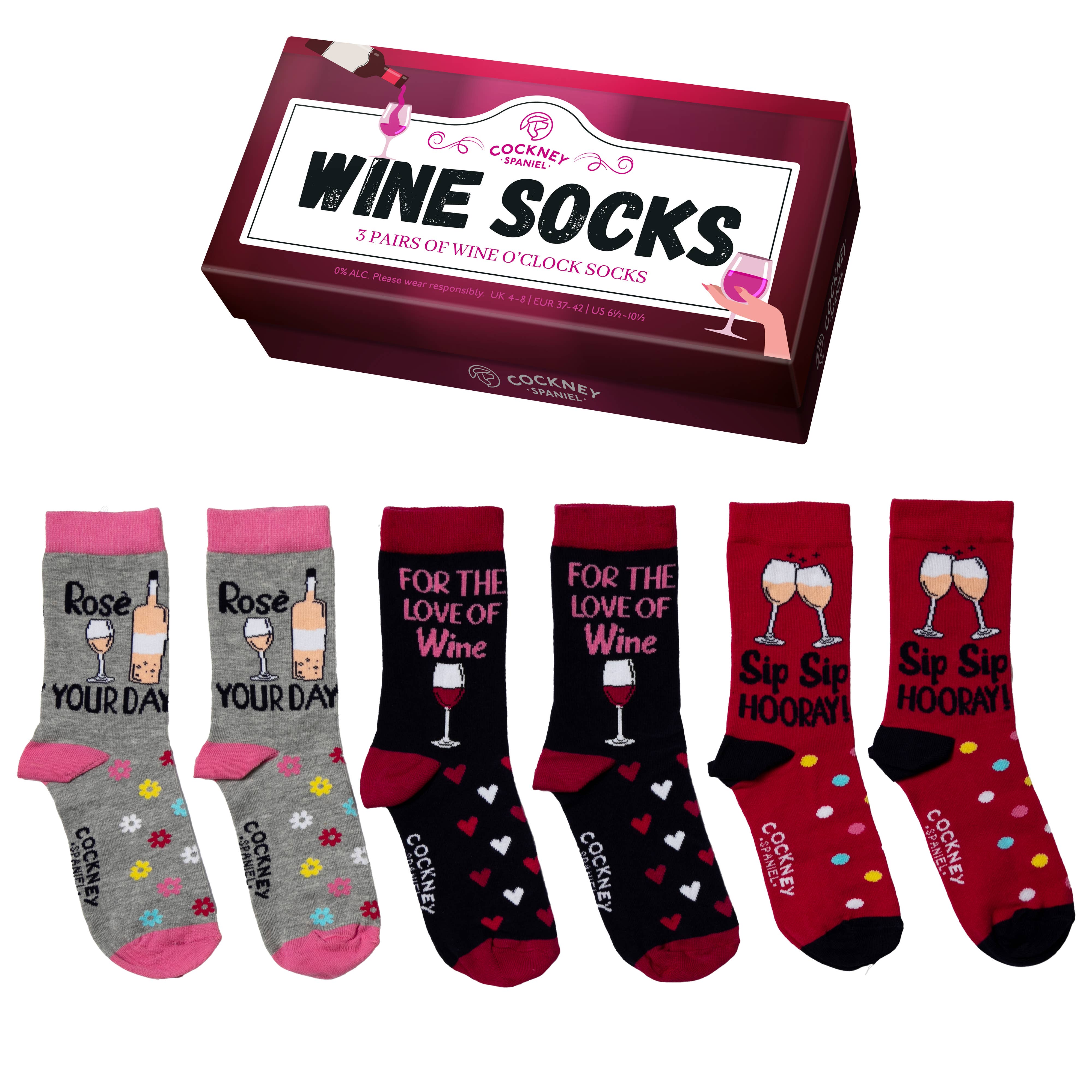 Sock Academy – Großhandel Socken – Damen – Wine Socks – 3 Paar passende Socken | Cockney Spaniel2
