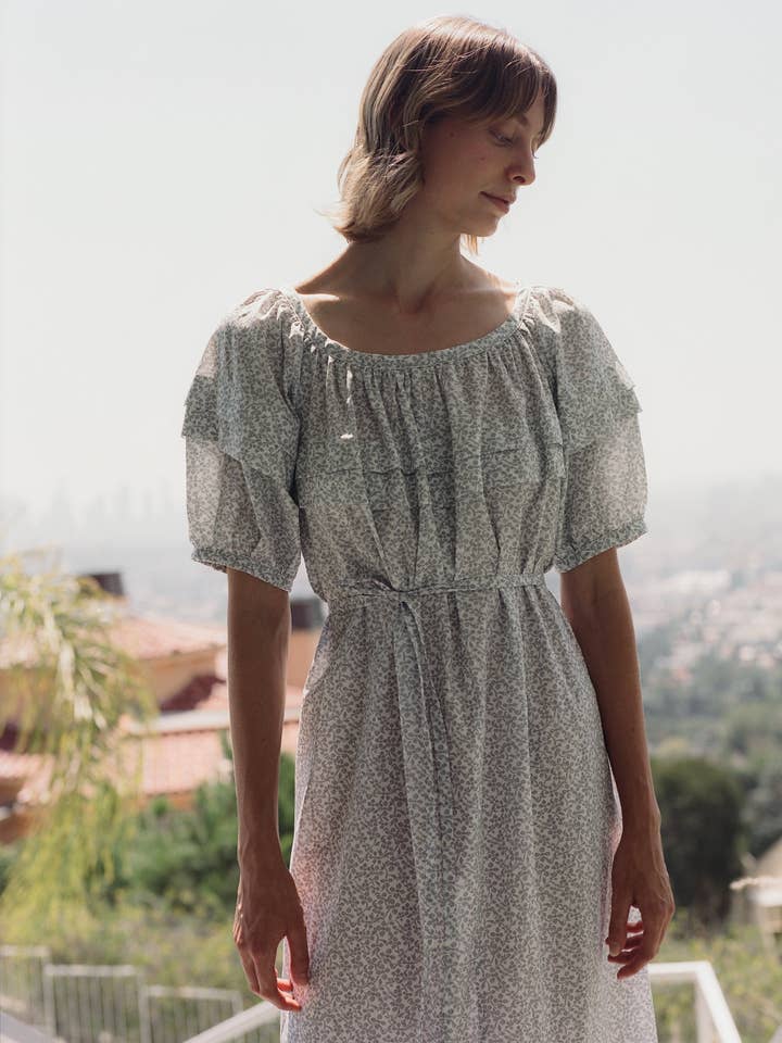 Jo Gather Dress - Lino Floral for wholesale by Emma Rothkopf