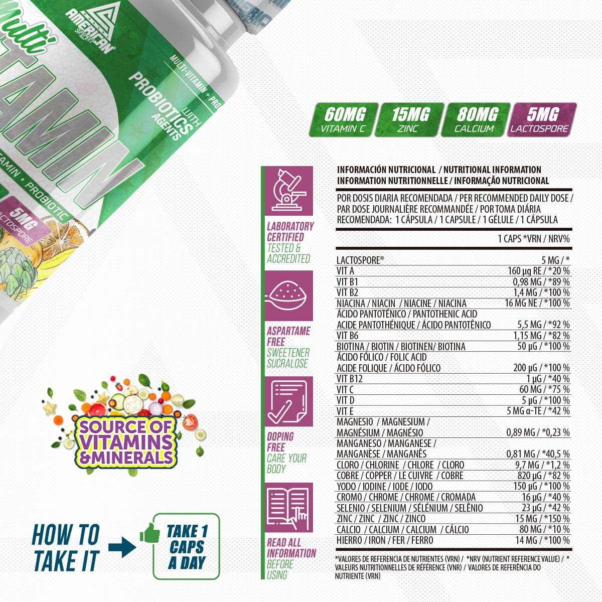 AMERICAN SUPLEMENT S.L. – wholesale Oralt tillskott/Vitamin – American Supplement | Multivitaminkombo + probiotika 60 kapslar3