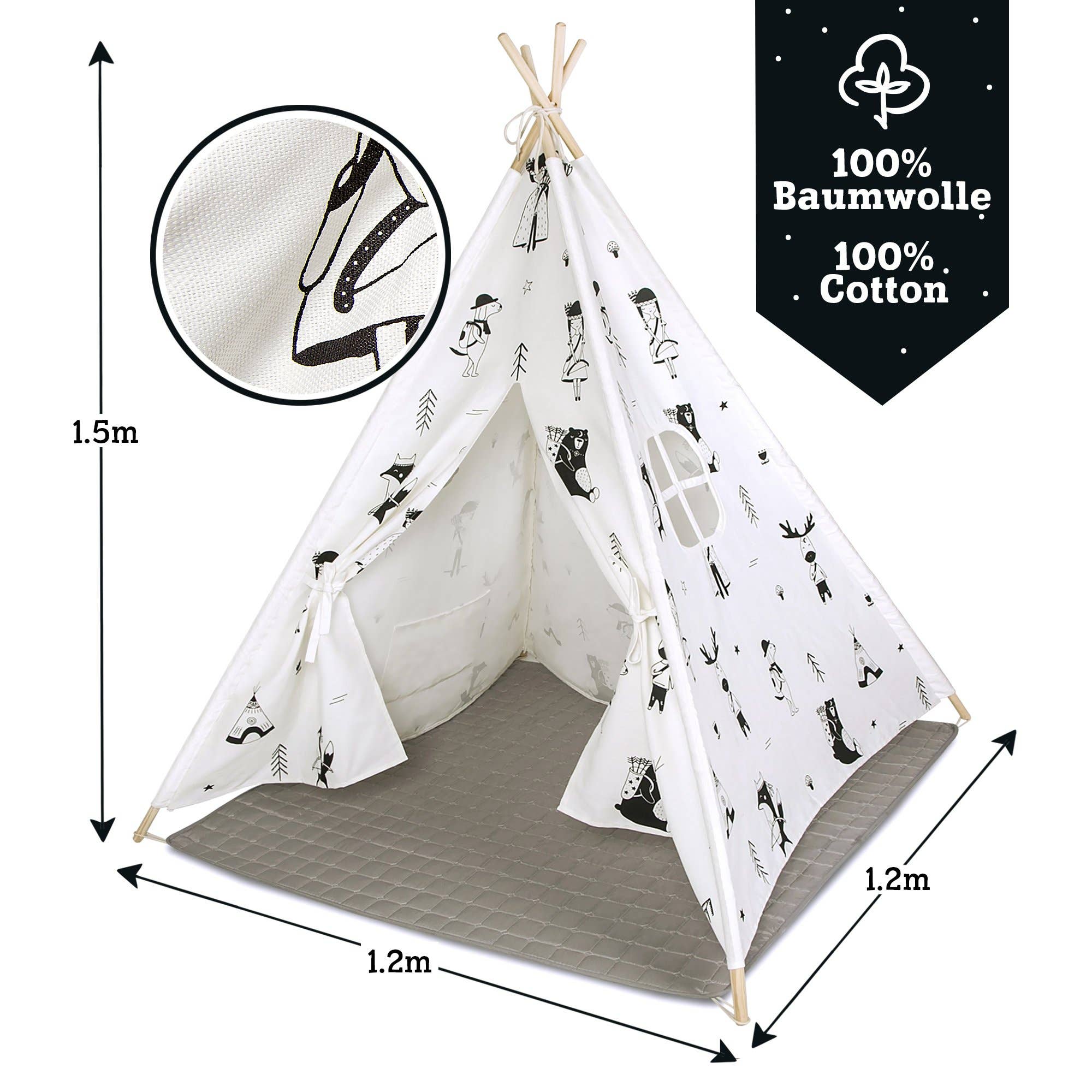 White Black Hakuna Matte Teepee Tent for Children «Little Explorers» for wholesale on Faire1