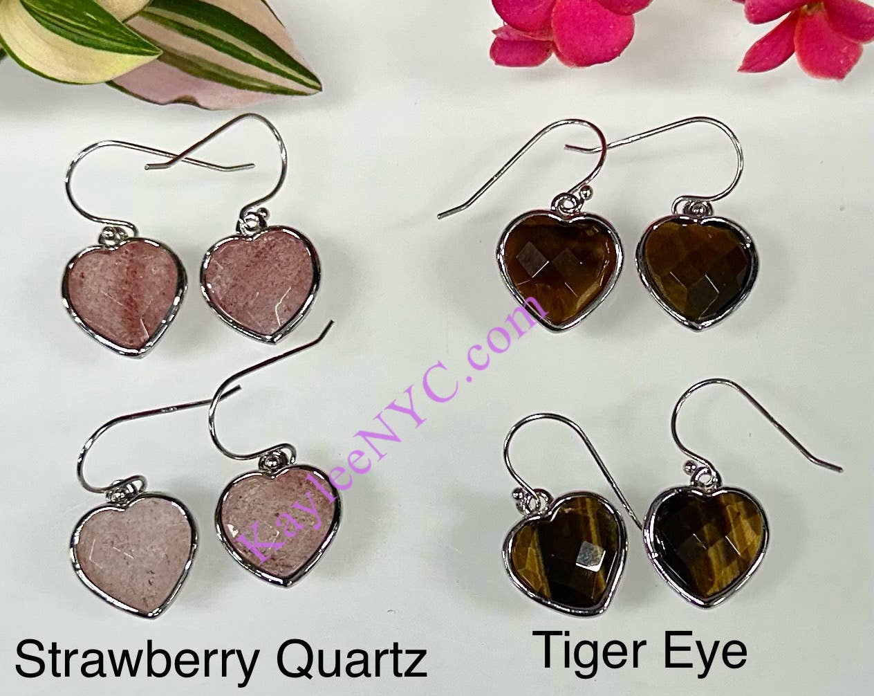 KayleeNYC - Wholesale Dangle Earrings - Natural Crystal Silver 925 Heart Earring Dangling3