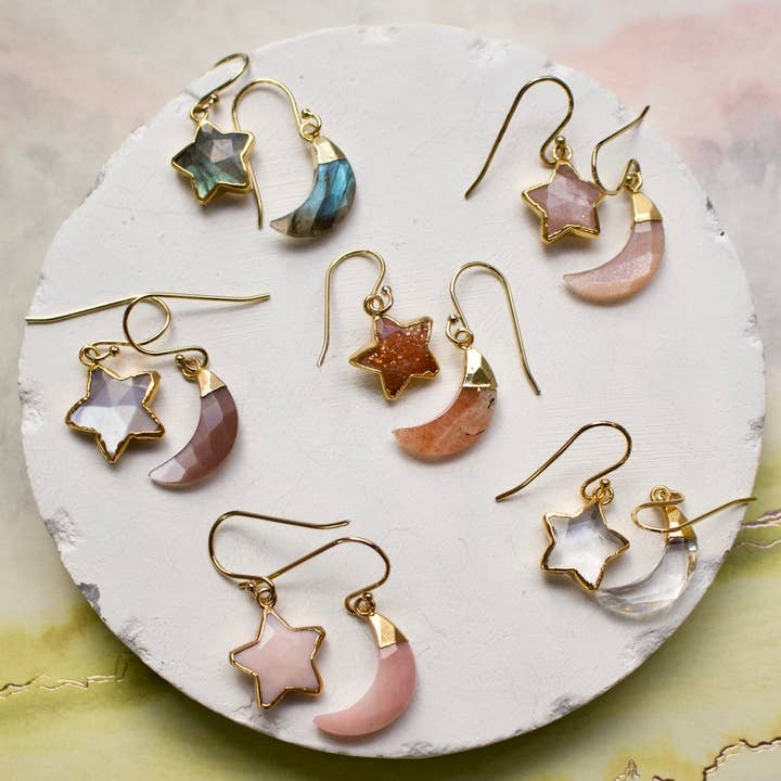 a.v. max - Wholesale Dangle Earrings - Moon & Star Mismatched Stone Earrings17