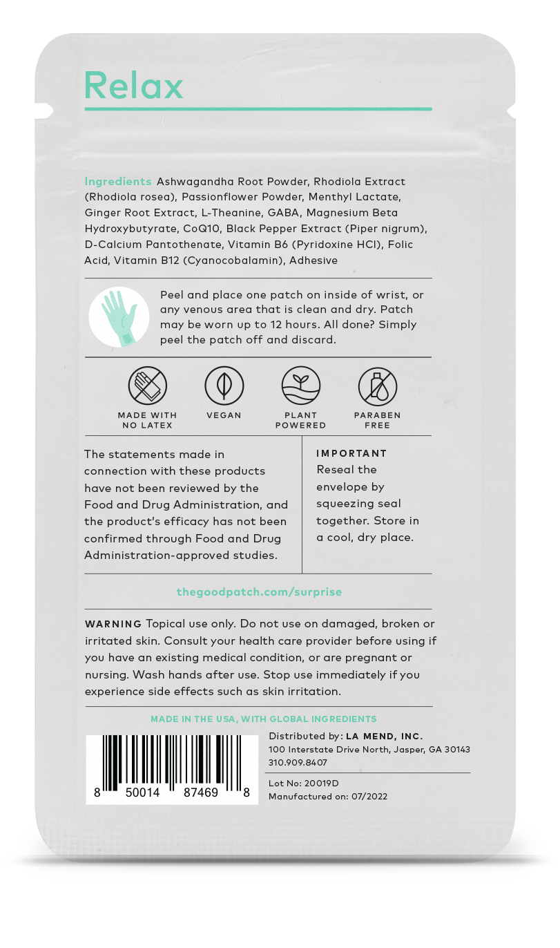 The Good Patch - Wholesale Oral Supplement/Vitamin - Relax Wearable Wellness Patch7