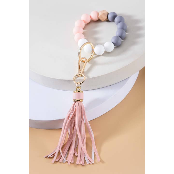 JOSSLYN by wall to wall - Wholesale Keychain Bracelet - SOFTEST RUBBERY BEAD TASSEL BRACELET KEY HOLDER | 40KC10312