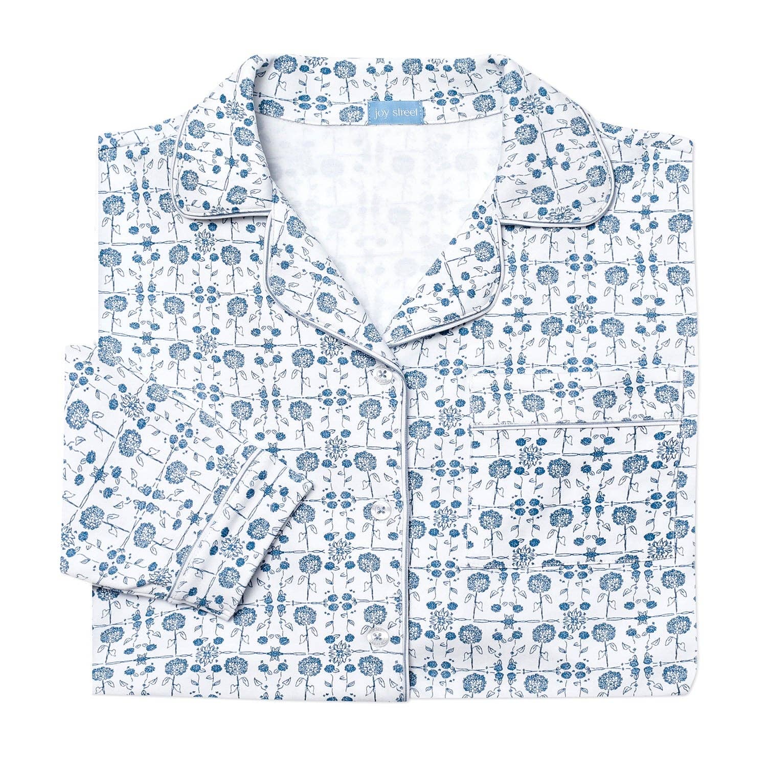 Coastal Bloom Blue Hydrangeas Women's Button Front Long Pajama Set for wholesale on Faire1