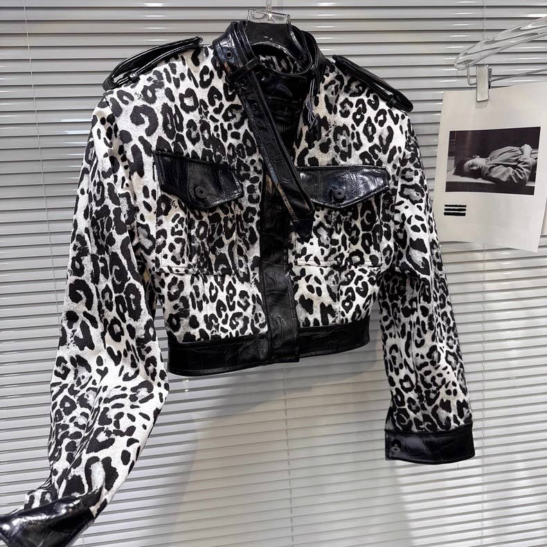 Productseeker – Engroshandel Motorcykeljakke - Dame – JK165Y Leopard Patch Faux Croc Læder Street Style Jakke0