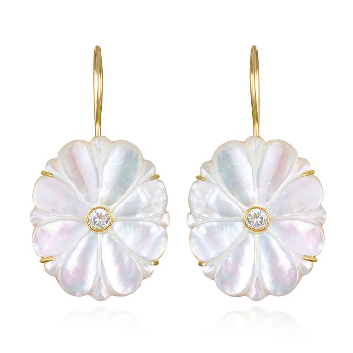 Mother of Pearl & Topaz Marigold Earrings for wholesale by Amelia Rose Jewelry
