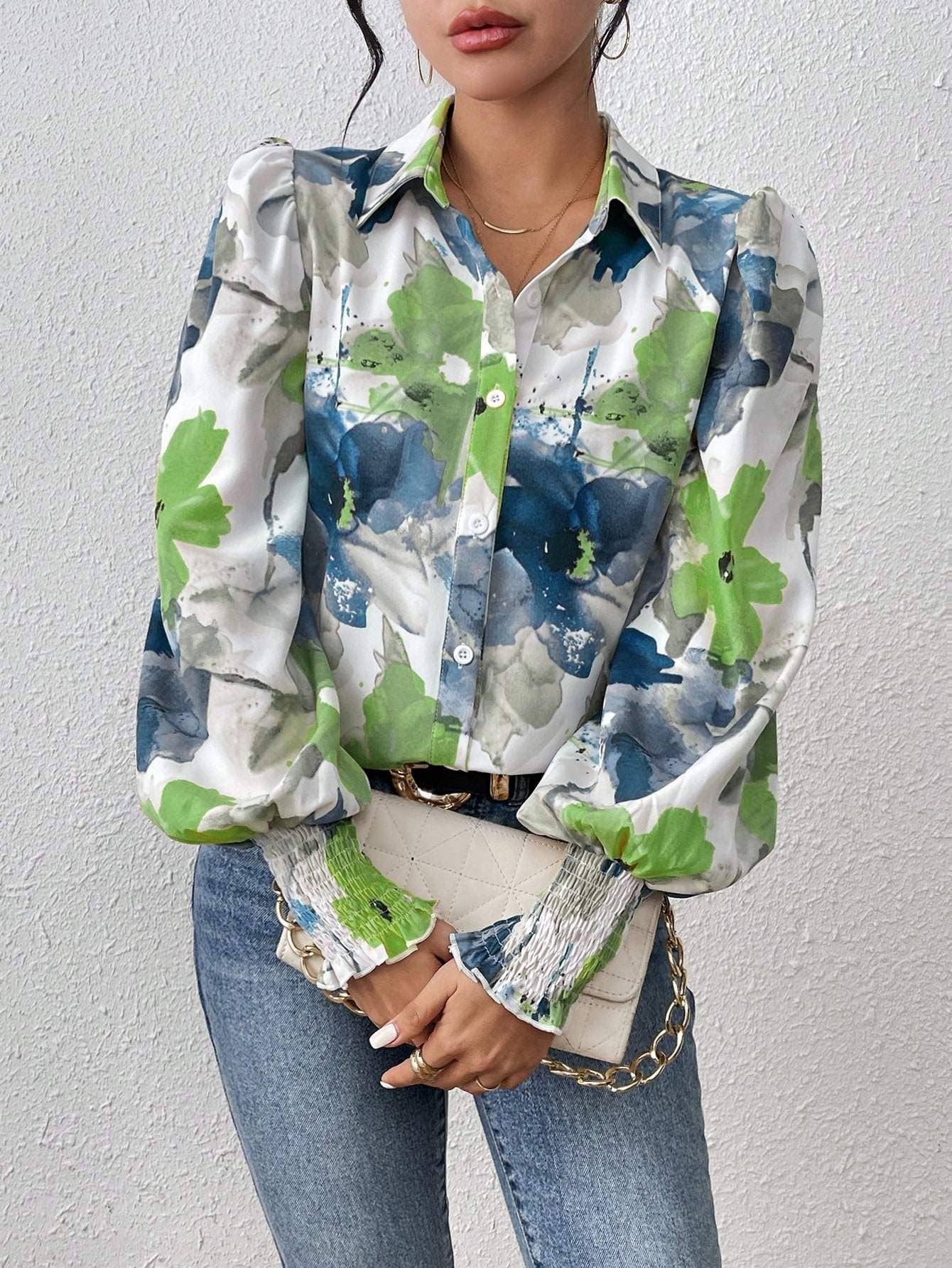 Fashion Combination - Wholesale Button Down Shirt - Women's - priv floral print lantern sleeve shirt21