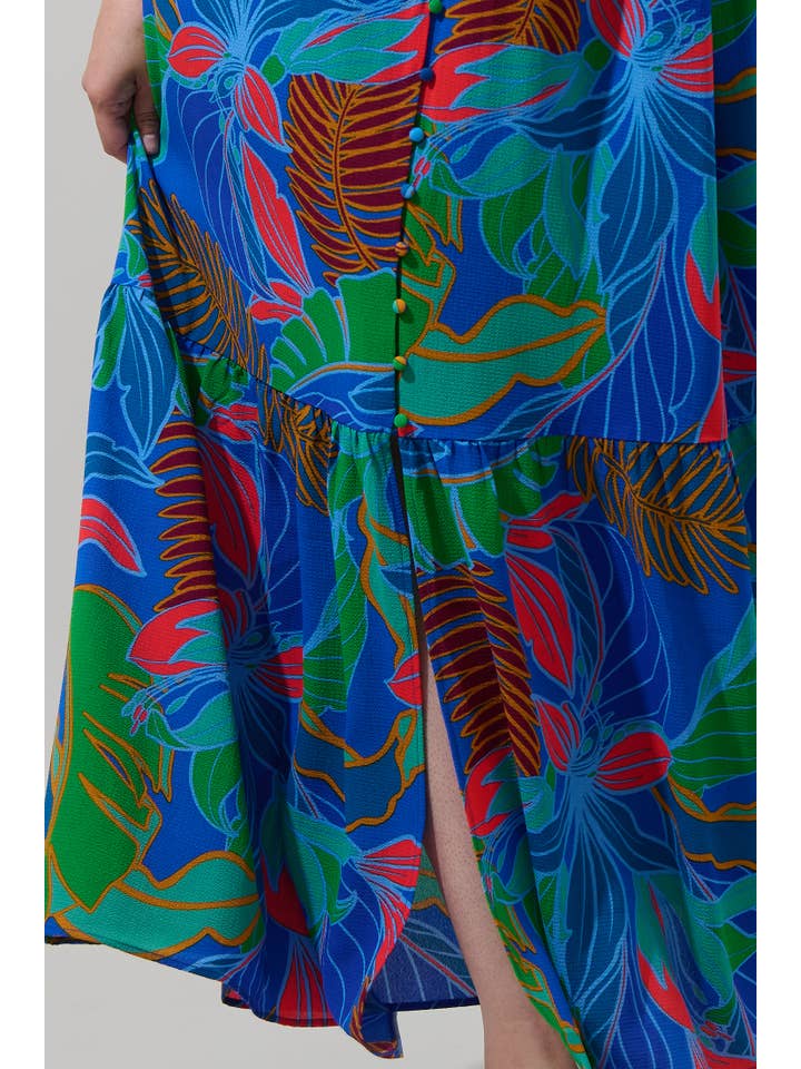 Cobalt Multi Malton Tropical Evianna Button Down Flutter Maxi Dress Curve for wholesale on Faire