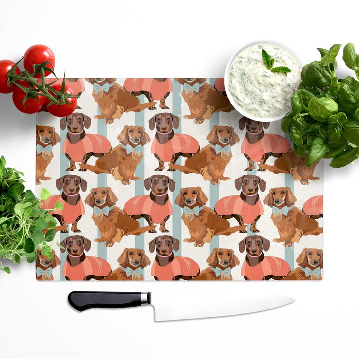 Little Sausages Dachshund Glass Worktop Saver for wholesale by Bean and Bemble