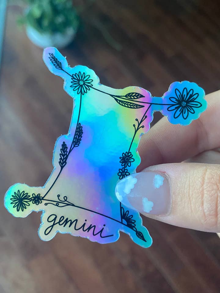 Autocollant holographique du zodiaque Gémeaux | Autocollant pour ordinateur portable Gemini Zodiac | Anniversaire de mai | Cadeau d'astrologie | pour la vente par Papi Hour