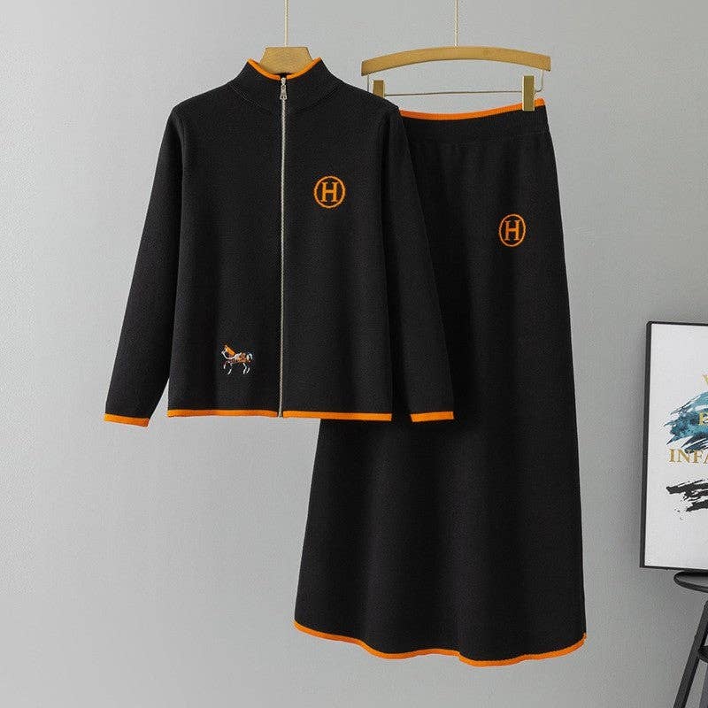 OceanusSwim - Wholesale Top & Skirt Set - Women's - Zipper Embroidered Sweater Dress Set3