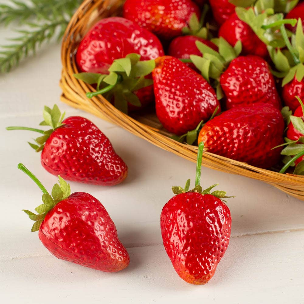 Factory Direct Craft - Wholesale Decorative Tabletop Object - Woven Basket of 30 Artificial Strawberries 1