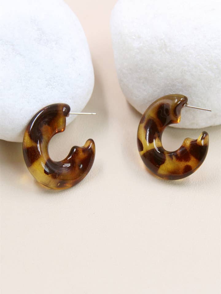 Leopard Resin and Stainless Steel Hoops for wholesale by BELLISSIMA BIJOUX