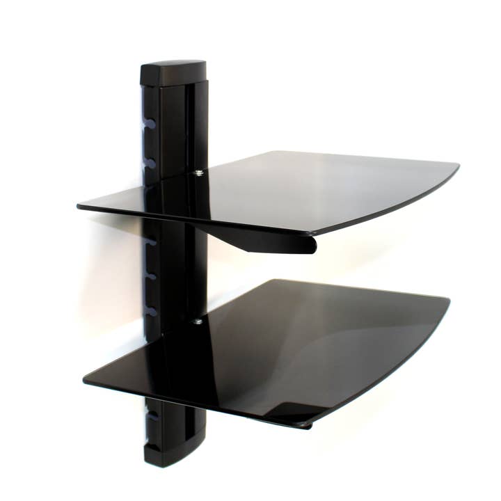 Maison & White – wholesale Wall-mounted shelf – Tempered Black Glass Floating Shelf 2 Tier | M&W