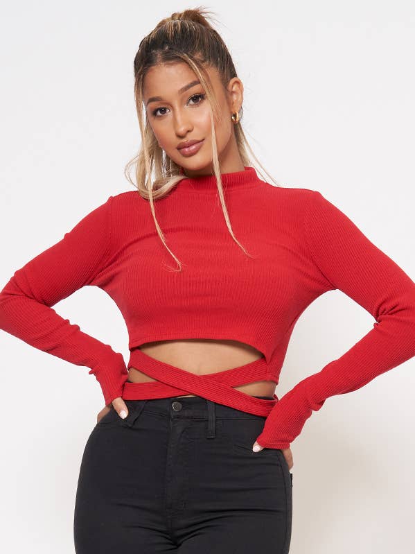 Junie – wholesale Stickad topp - Dam – RIB DRAGKEDJA FRAM MOCK HALS LÅNGÄRMAD TOPP AT2626