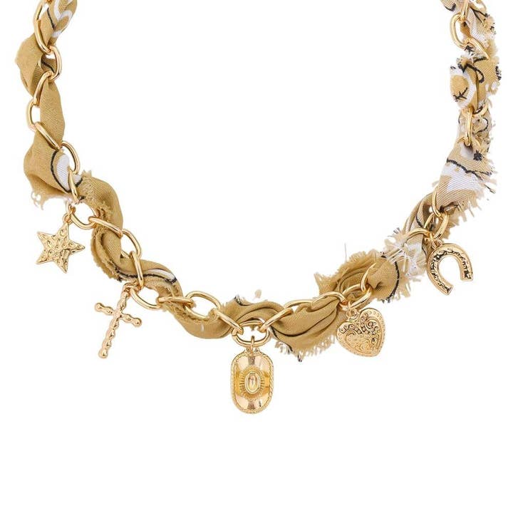 Oblige by G - Wholesale Pendant/charm necklace - Boho Bandana Charm Statement Necklace ND-104233