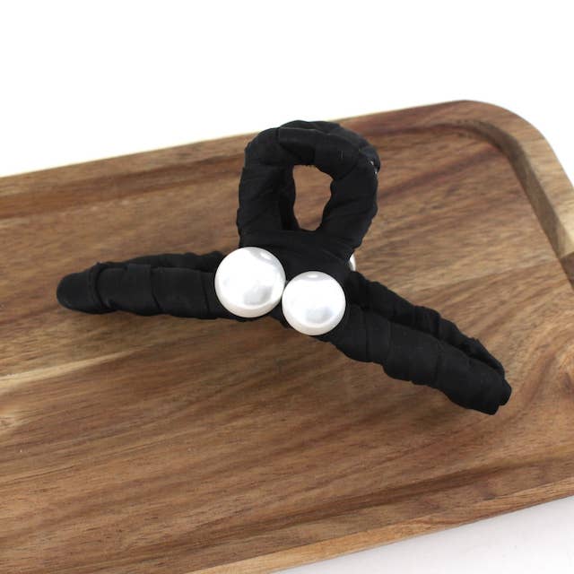 HR24023 Faux Pearl Fabric Wrapped Hair Claw Clip (2pcs) for wholesale by Pretty Persuasions