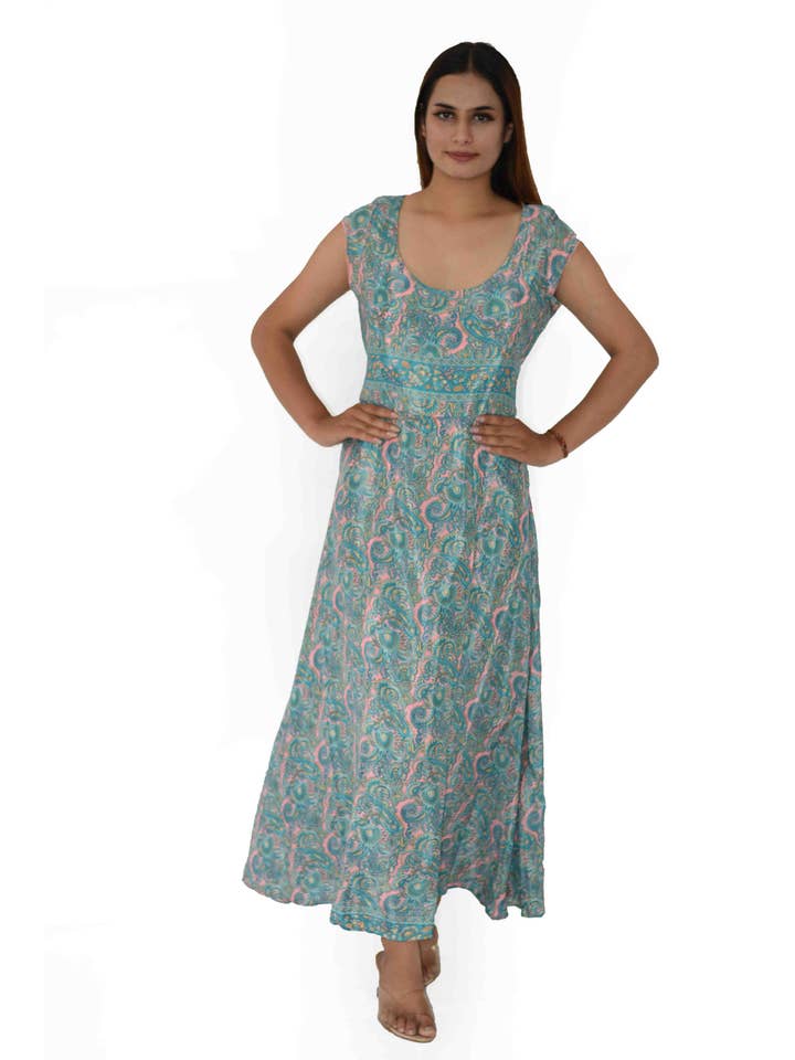 Humanity Centred Designs – Vestido - Mulher por atacado – A linha floral impresso vestido queimado com manga de boné2