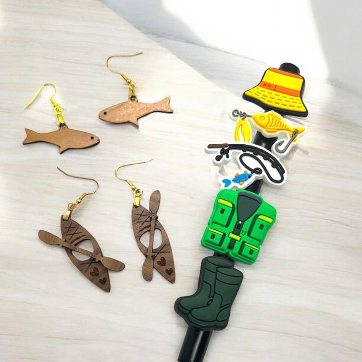 Fishing Gift Set: Tumbler, Straw Topper, Fish Earrings for wholesale by The Crafty Campers
