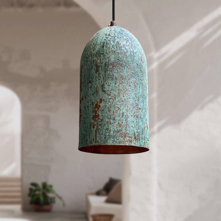 SaharaKesh - Vente Lustre/Suspension - Ensemble de 3 lampes suspendues Farmhouse en cuivre à patine verte3