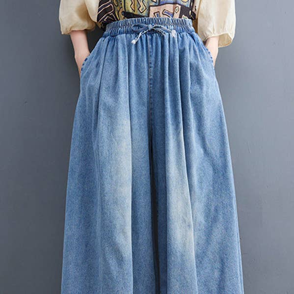 pantalones de mezclilla con cordón holgados y holgados de pierna ancha simples para venta al por mayor de Plush Looks