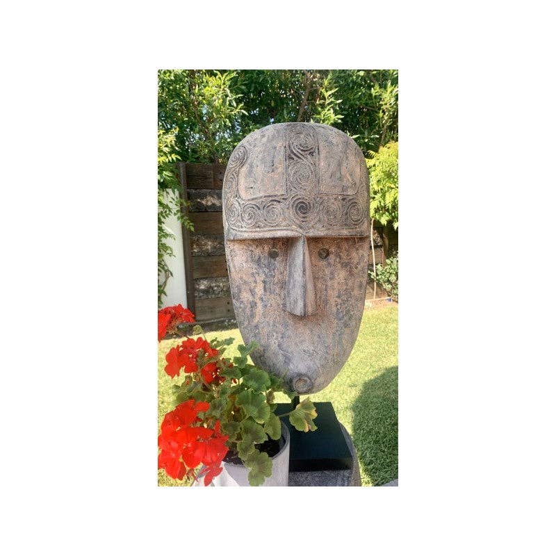Paloma Black (Casa Natura Design, S.L.) - Wholesale Sculpture - Large Heavy & Solid Wooden Hand Carved Mask On Stand With11