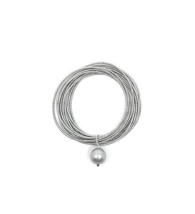 Sea Lily - Wholesale Charm/Dangle Bracelet - 553 - Silver Silk Infused Wire Bracelet with Gray MOP Drop