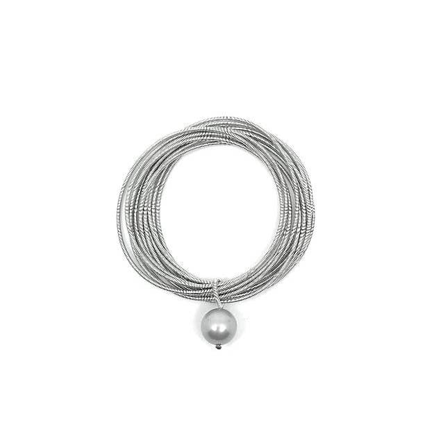 Sea Lily - Wholesale Charm/Dangle Bracelet - 553 - Silver Silk Infused Wire Bracelet with Gray MOP Drop0