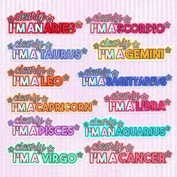 Zodiac Star Signs Holographic Vinyl Sticker for wholesale by LooLooKazoo