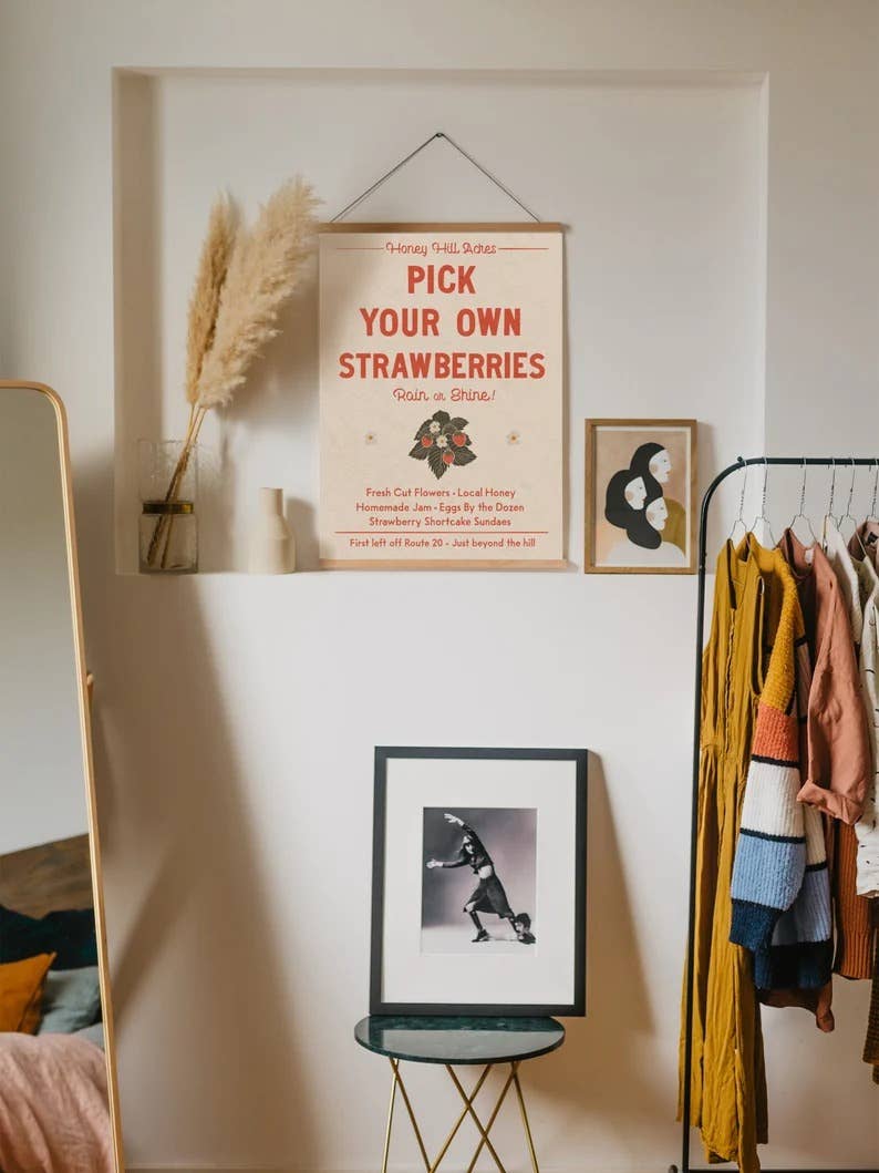 Molly Illustration - Wholesale Art Print - Pick Your Own Strawberries Vintage Art Print 9x12 inches1