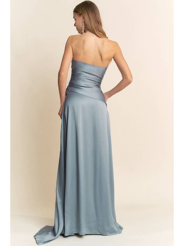 Maniju - Wholesale Dress - Women's - STRAIGHT NECKLINE WITH RUCHING DETAIL MAXI DRESS1