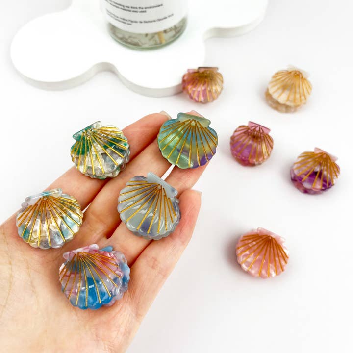 mildstyles - Wholesale Hair Clip - Women's - Cute Mini Small Shell with Gold Line Acetate Hair Claw Clip11