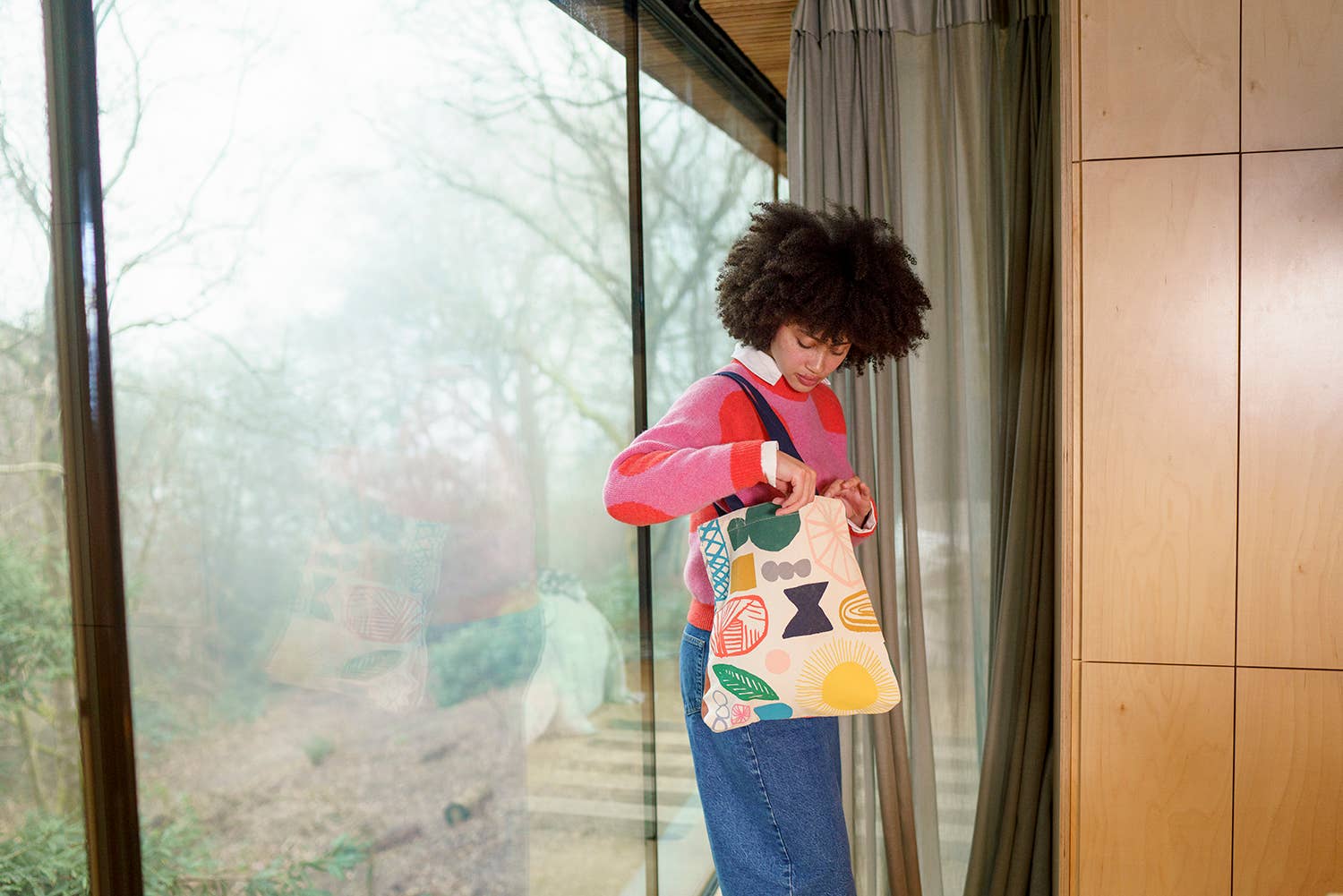 Donna Wilson – Sacola - Mulher por atacado – Sacola de algodão Doodle com alças azuis2