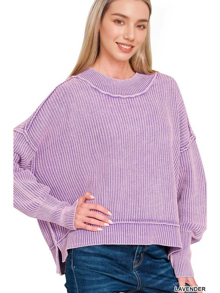 42POPS - Wholesale Knit Sweater - Women's - ....1014 Washed Side Slit Oversized Cropped Sweater SI-2651014