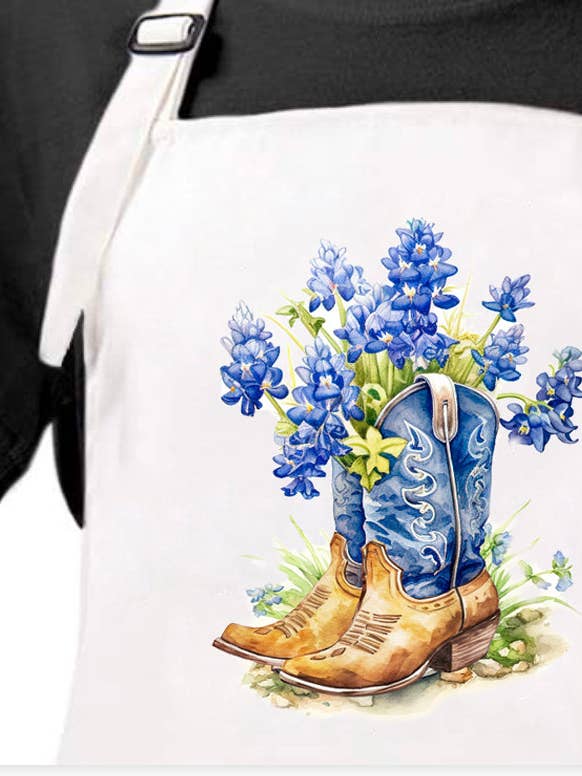 Bluebonnet and Cowboy Boot Apron for wholesale by M Design Studio Gifts