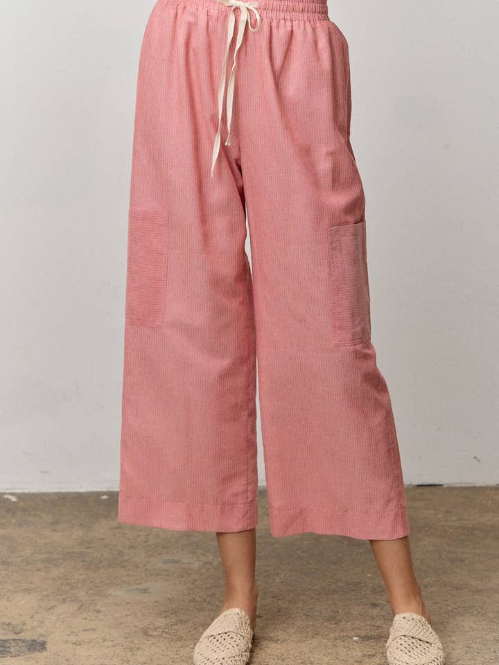 Pinstripe Wide-Leg Cropped Lounge Pants for wholesale by Polagram by Wellmade USA