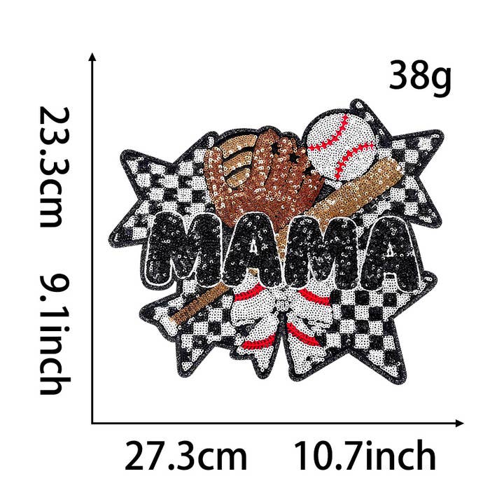Rosie Posie Patches - Wholesale Patch - Baseball Mama Checkered Sequin Iron On Patch3