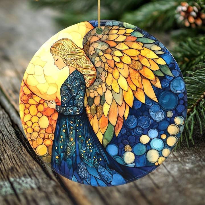 Angel Announcing the Birth of Jesus Porcelain Christmas Ornament - Handcrafted Nativity Collection - 2 Sided Holiday Keepsake for wholesale by Peeping Tom's Cottage