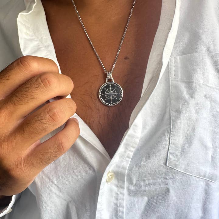 Christina Christi - Vente Colliers à pendentif - Collier Homme en Argent Sterling avec Pendentif Boussole