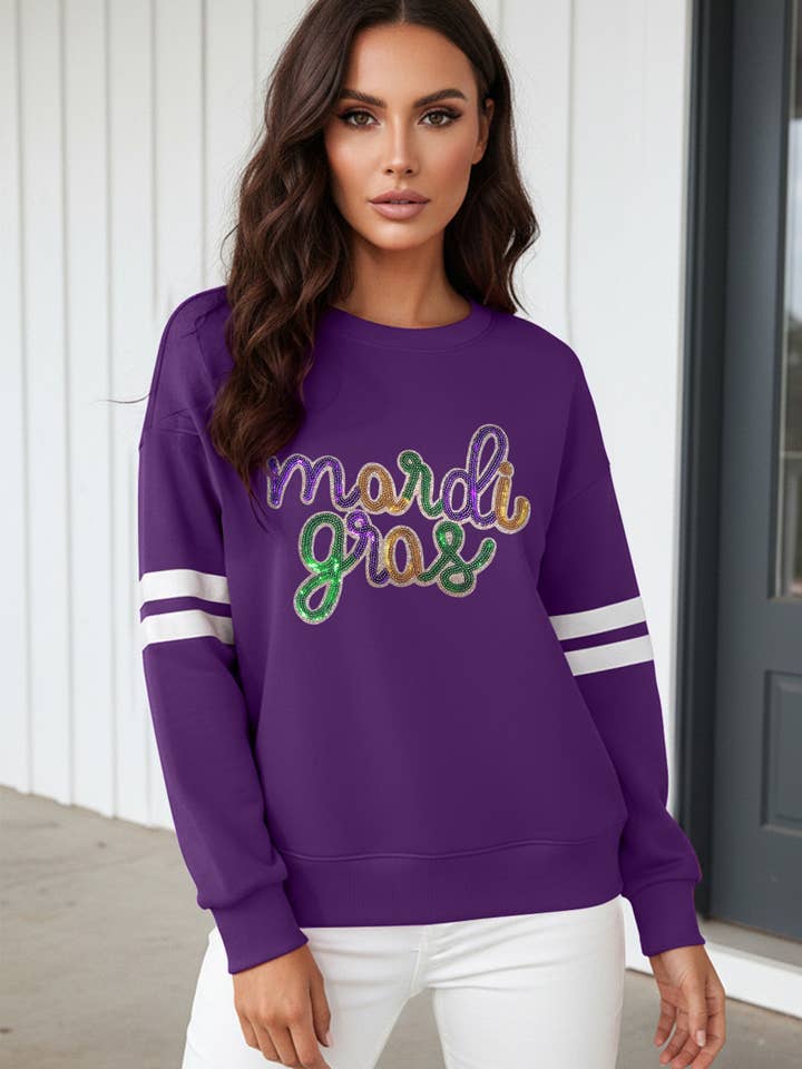 LAS Sequin Mardi Gras Oversized Varsity Sweatshirt (S-XL) for wholesale by LA Society