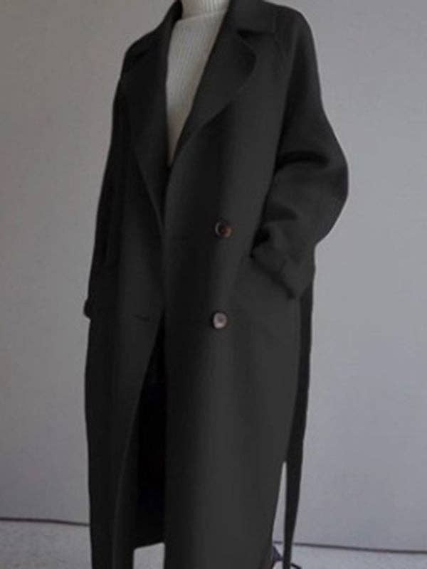 StyleGalX - Wholesale Coat - Women's - Urban Loose Solid Color Belted Woolen Coat