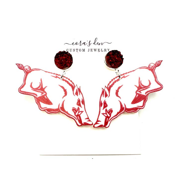 Cora's Den - Wholesale Dangle Earrings - Arkansas Razorback Earrings0