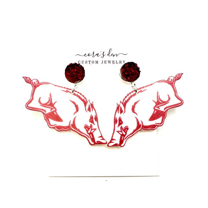 Cora's Den - Wholesale Dangle Earrings - Arkansas Razorback Earrings