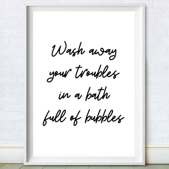 Wash Away Your Troubles Bathtub Print for wholesale by Moonshine Prints