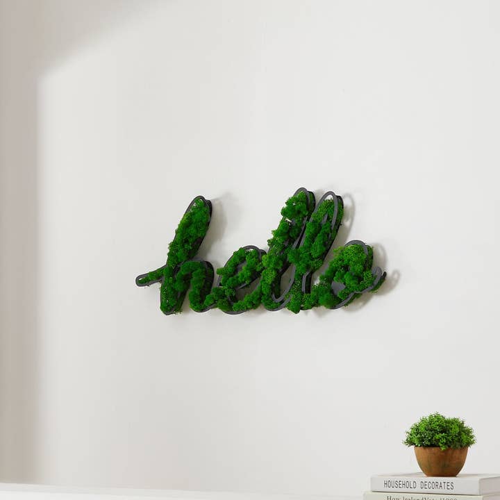 Orange County Decor - Wholesale Wall Accent - Hello Letter Art Moss Wall Decor Green Iron