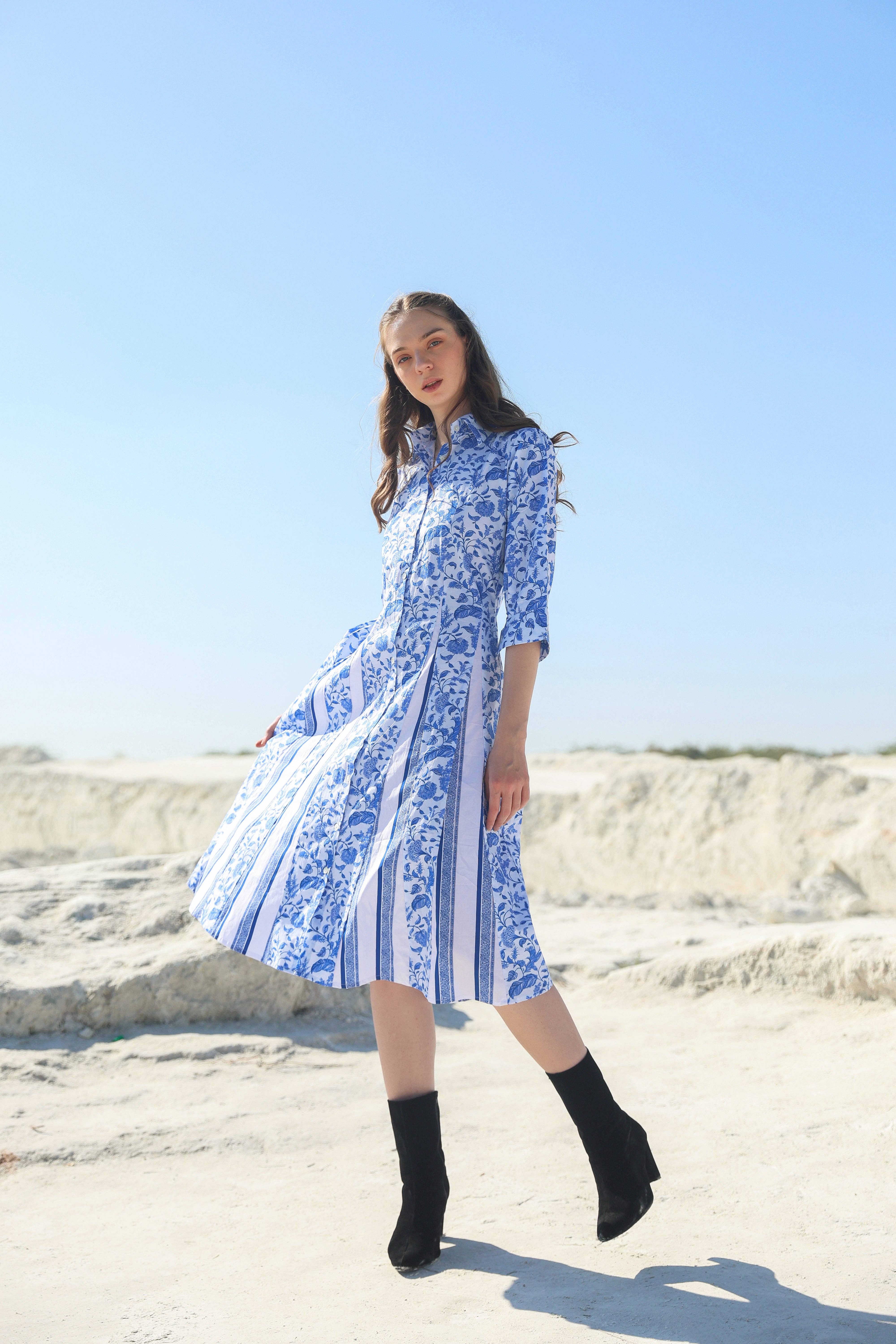 Sky blue Ocean classic floral Midi dress for wholesale on Faire1