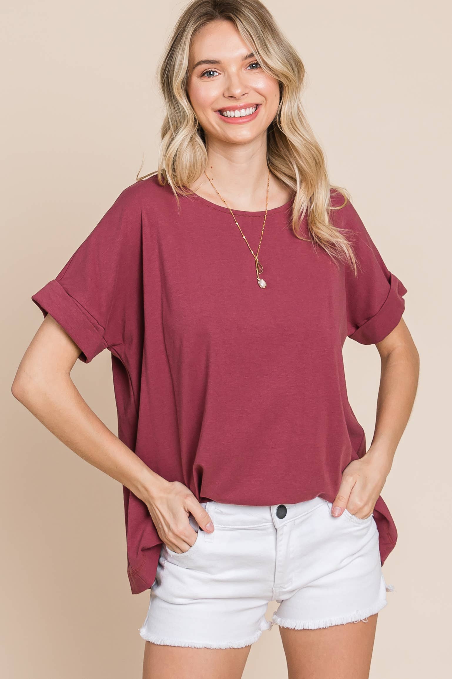 Emerald Collection - Wholesale T-Shirt - Women's - ETK-8825 Solid Cotton Casual Top2